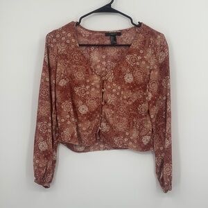 Forever 21Long Sleeve Button Up Crop Top Women’s Size Small
